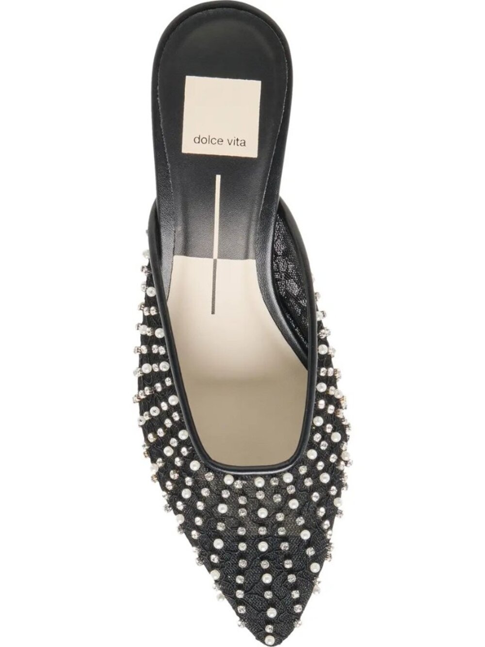 NWB Dolce Vita Cleo Pearl Kitten Heel Mule Onyx Mesh Size 6.5